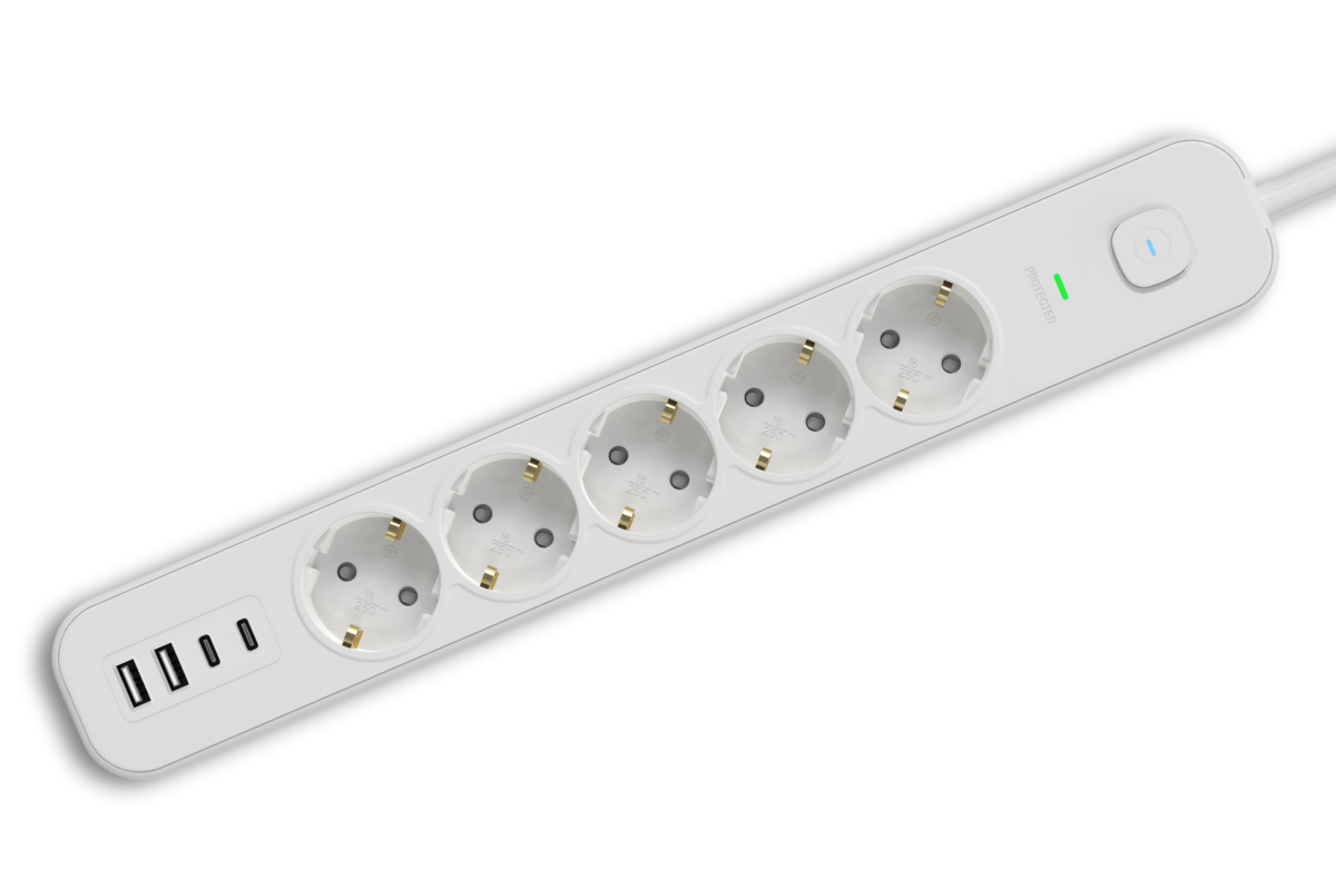 Petostruka priključnica sa USB konektorima i zaštitom od prenapona